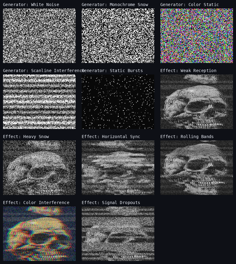 Collection of TV static and reception effect variations